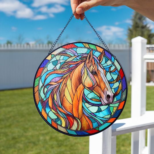 Stained Glass Horse Suncatcher Horse Ranch Window Hanging Farm Decor Horse Racing Gift