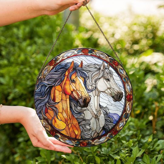 Stained Glass Horse Suncatcher Horse Ranch Window Hanging Farm Decor Horse Racing Gift
