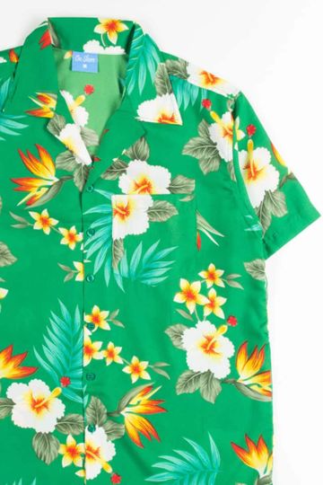 Green Hibiscus Floral Hawaiian Shirt