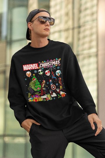 Disney Avengers Abbey Road Christmas Sweatshirt, Marvel Superhero Christmas Sweatshirt