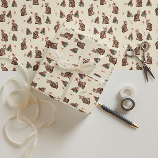Bengal Cat Christmas Wrapping Paper Sheets: 3 | Cat Gift Wrap