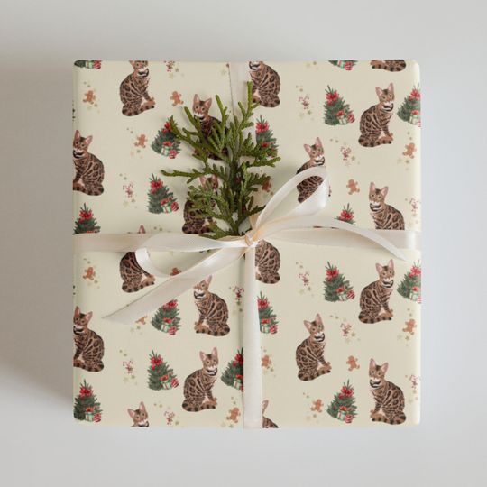 Bengal Cat Christmas Wrapping Paper Sheets: 3 | Cat Gift Wrap