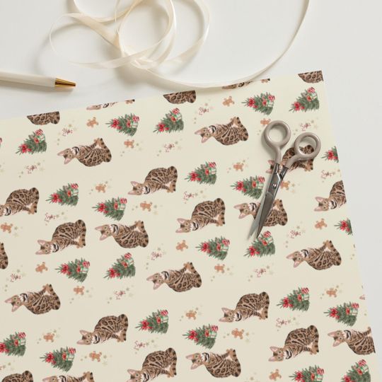 Bengal Cat Christmas Wrapping Paper Sheets: 3 | Cat Gift Wrap