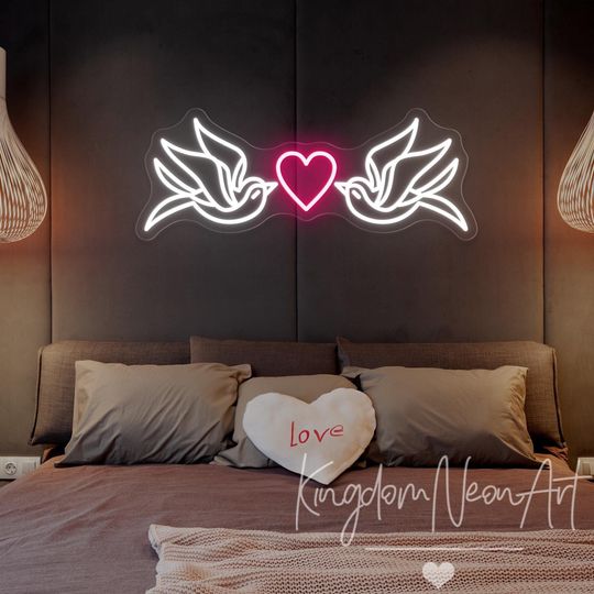 Love Neon Sign Bird With Heart Led Neon Light Valentine's Neon Sign Home Bedroom Wall Decor Personalized Gift For Couple