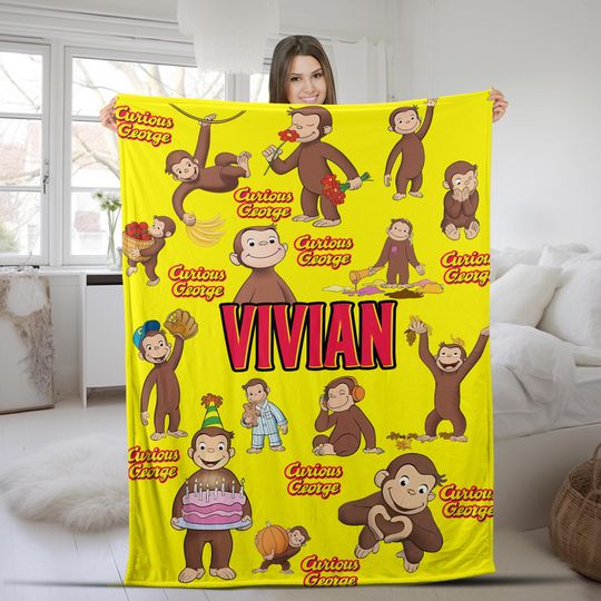 Personalized Curious George Blanket, Curious George Blanket, Custom Name Blanket, Birthday Gifts
