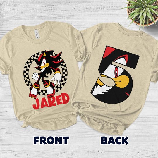 Personalized Shadow 2-sided Shirt, Custom Sonic With Age Number Tee, Sonic Family Birthday Party Theme Shirt, Sonic Birthday Kids