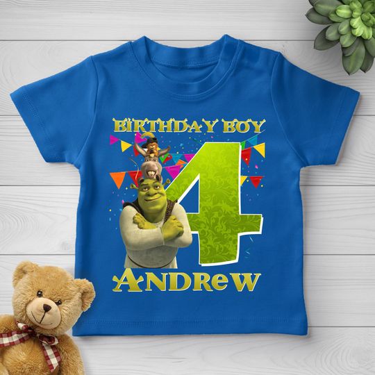 Personalized Shrek Birthday Tee, Green Ogre Cartoon Customizable Boy Girl Birthday Shirt, Kids Toddler Birthday Gift For Son Daughter