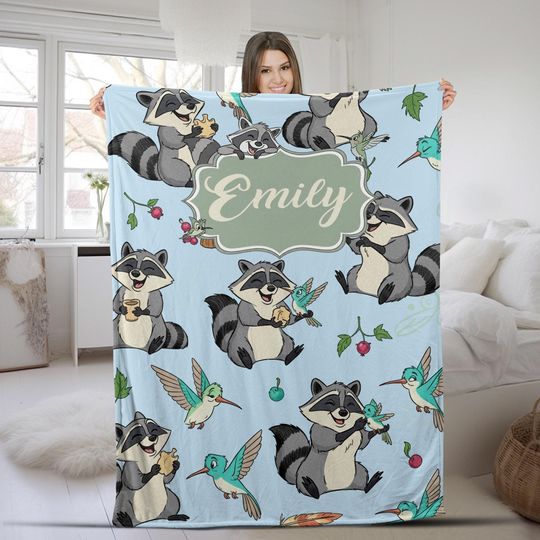 Disney Meeko and Flit Blanket, Custom Name Disney Meeko and Flit Pocahontas Birthday Girl