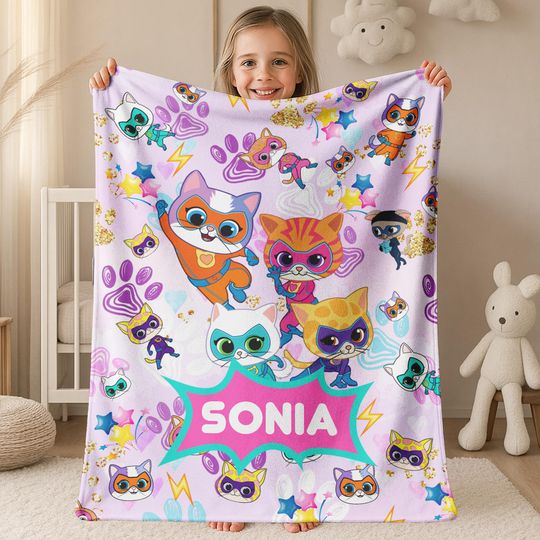 Custom Superkitties Blanket, Custom Super Kitties Blanket, Super Kittie Buddy Bitsy Ginny Sparks Hero Blanket