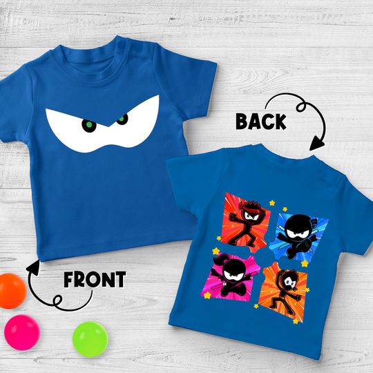 2-Sided Ninja Kidz Birthday Shirt, Custom Ninja Family Matching Tee, Personalized Party Shirt for Kids