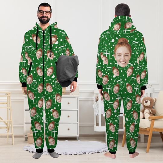 Personalized Face Christmas Pajamas: Custom Flannel One-Piece Pajamas