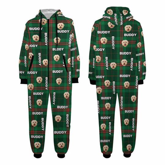 Personalized Dog Face Hooded Pajamas: Custom Photo Flannel One-Piece