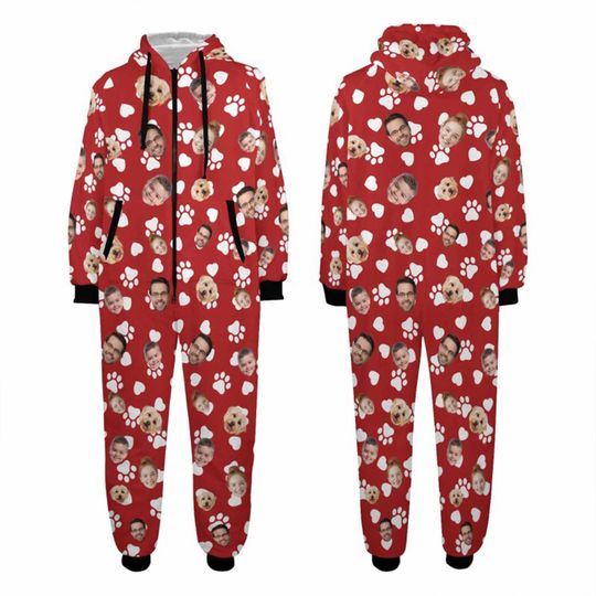 Custom Face One-Piece Pajamas: Personalized Flannel Zipper PJs