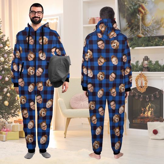 Custom Face One-Piece Pajamas: Personalized Family Flannel PJs