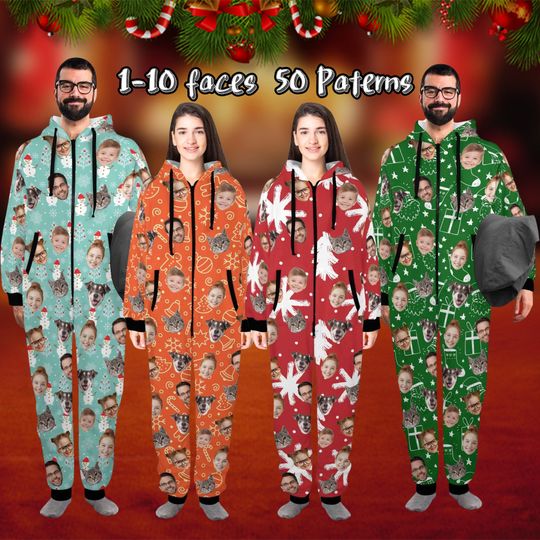 Custom Face One-Piece Pajamas: Personalized Flannel Zipper Pajamas