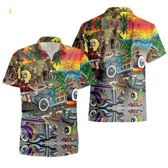 Rat Fink And The Hot Rod Hawaiian Shirt