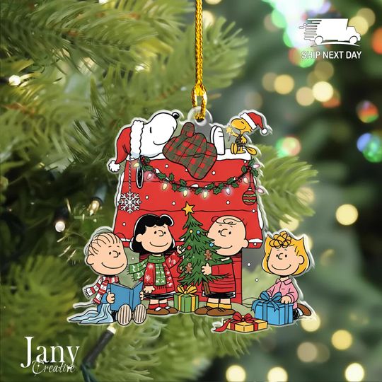 Christmas Cartoon Dog and Friend Ornament: Acrylic Holiday Keepsake