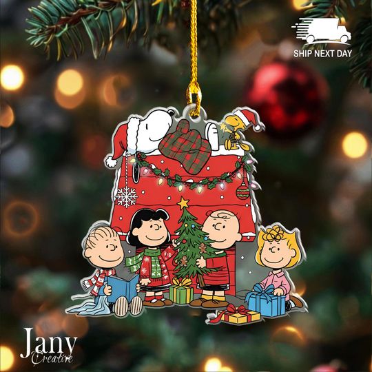 Christmas Cartoon Dog and Friend Ornament: Acrylic Holiday Keepsake