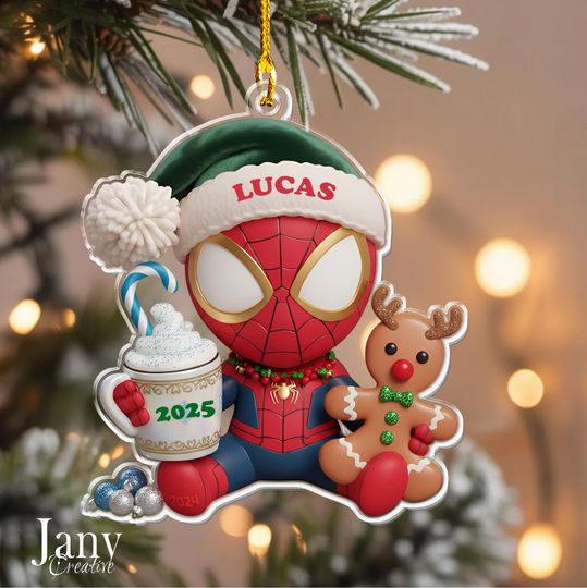 Personalized Spiderman Ornament:  Custom Name Acrylic Christmas Decoration