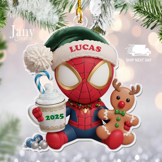Personalized Spiderman Ornament:  Custom Name Acrylic Christmas Decoration