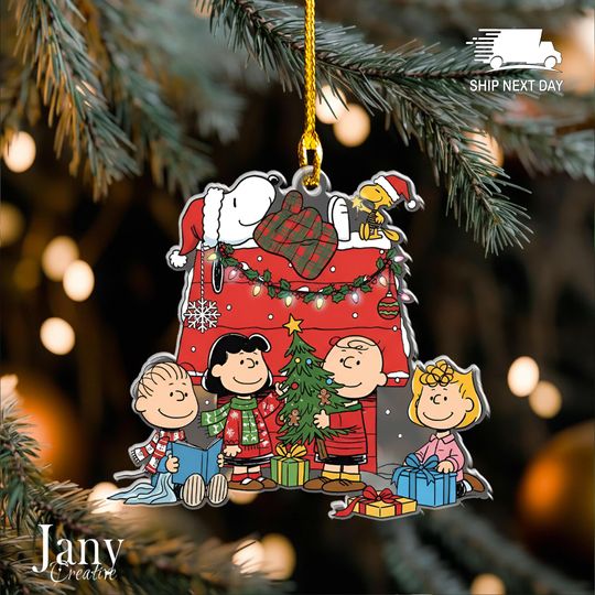 Christmas Cartoon Dog and Friend Ornament: Acrylic Holiday Keepsake