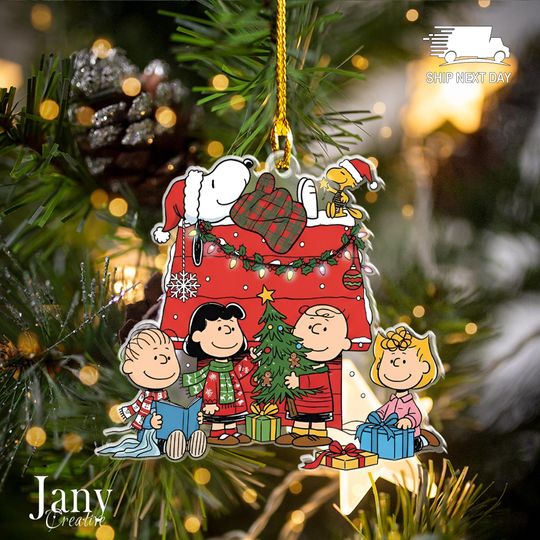 Christmas Cartoon Dog and Friend Ornament: Acrylic Holiday Keepsake