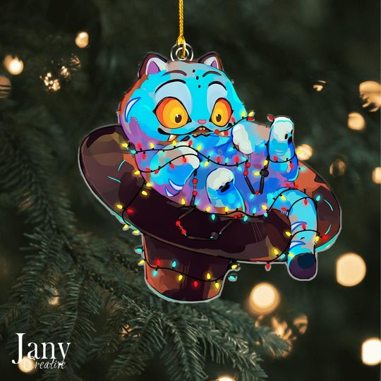 Derpy Tiger Cat Ornament  Kpop Demon Hunter Inspired Acrylic Christmas Decor Gift