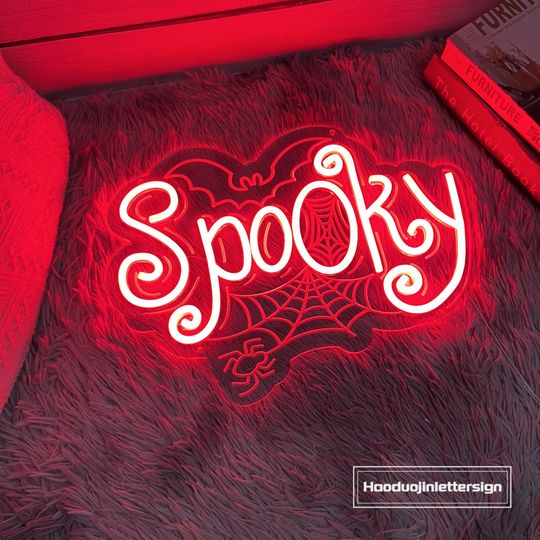 Spooky Bat & Spiderweb Neon Sign - Custom Halloween LED Neon Light for Home & Party Decor