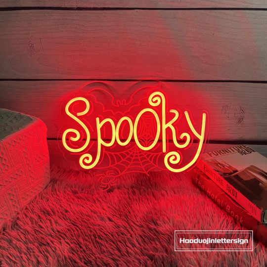 Spooky Bat & Spiderweb Neon Sign - Custom Halloween LED Neon Light for Home & Party Decor
