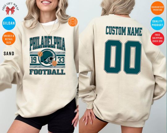Custom Philadelphia Football Sweatshirt: Personalized Name & Number On The Back, Eagle Jersey