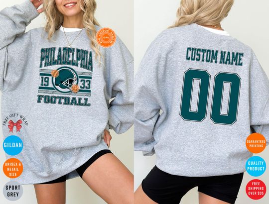 Custom Philadelphia Football Sweatshirt: Personalized Name & Number On The Back, Eagle Jersey