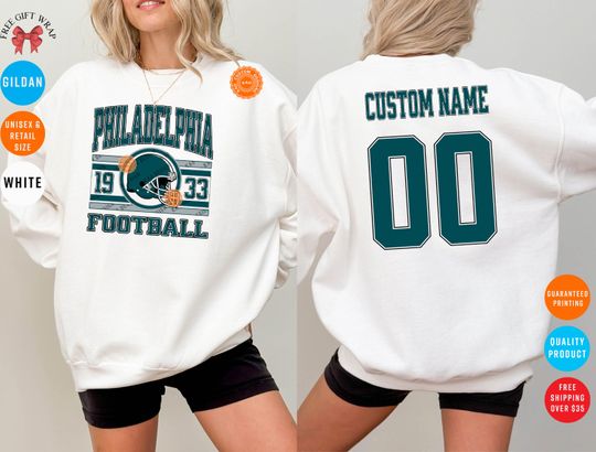 Custom Philadelphia Football Sweatshirt: Personalized Name & Number On The Back, Eagle Jersey