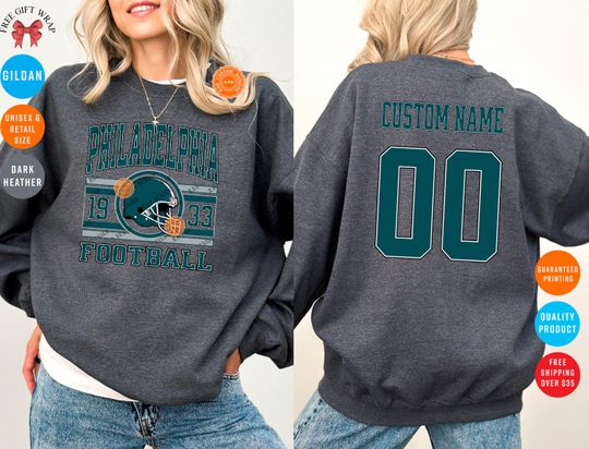 Custom Philadelphia Football Sweatshirt: Personalized Name & Number On The Back, Eagle Jersey