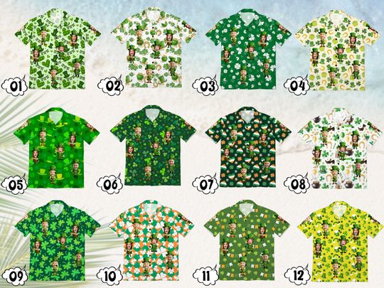 Personalized St Patrick Hawaiian Shirt with Face, Custom Lucky Shamrock Button Shirt