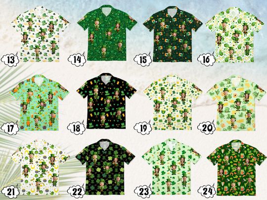 Personalized St Patrick Hawaiian Shirt with Face, Custom Lucky Shamrock Button Shirt