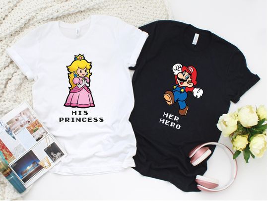 Her Hero and His Princess Matching Couples Shirts, Super Mario Valentines Day Shirt