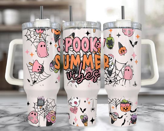 Spooky Summerween 40 oz Tumbler with Handle: Pastel Goth Witchy Travel Mug