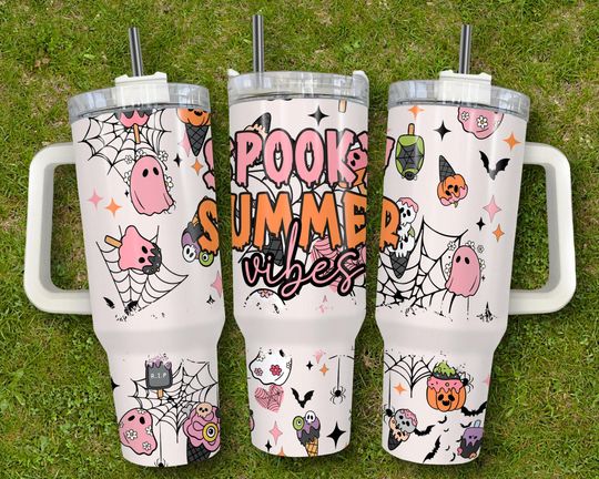 Spooky Summerween 40 oz Tumbler with Handle: Pastel Goth Witchy Travel Mug