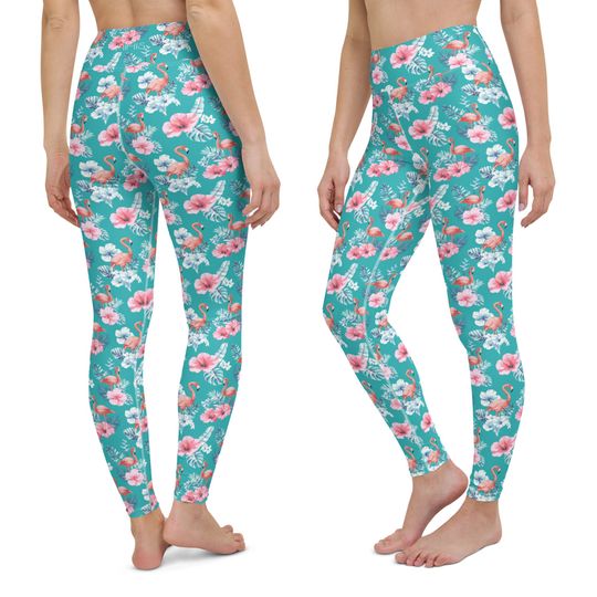 Tropical flower womens leggings, Flamingo