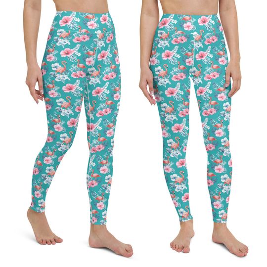 Tropical flower womens leggings, Flamingo