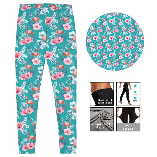Tropical flower womens leggings, Flamingo