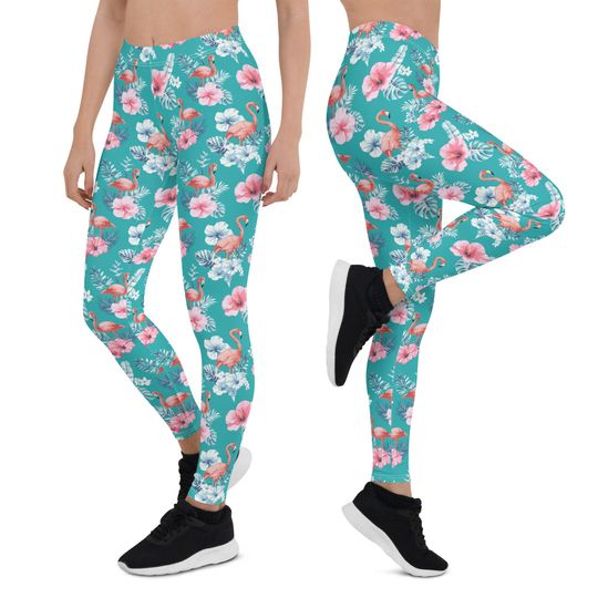 Tropical flower womens leggings, Flamingo