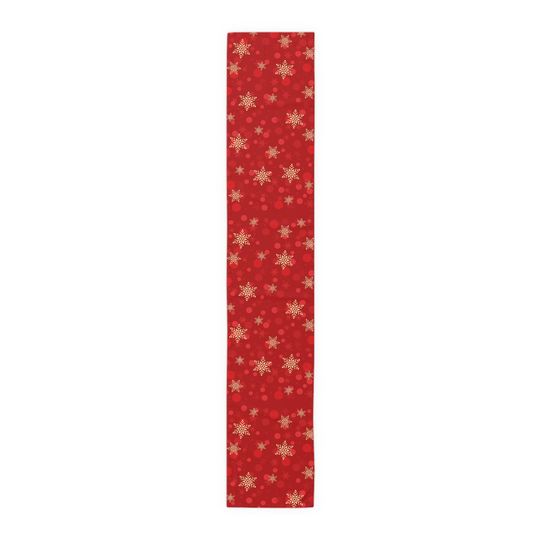 Red Christmas Table Runner  Gold Snowflakes Holiday Decor