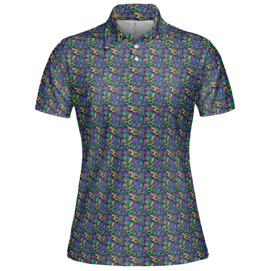 Women's Mardi Gras Polo Shirt - Masquerade Moisture-Wicking Short Sleeve Golf Top