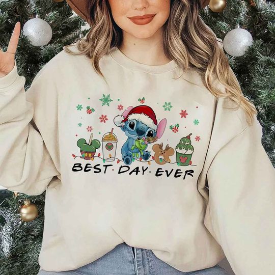 Disney Stitch Christmas Sweatshirt, Disney Best Day Ever Sweatshirt