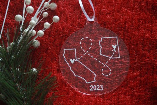 Personalized State to State Ornament: Long Distance Gift