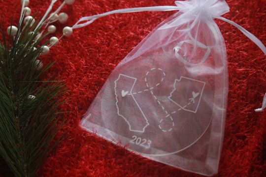 Personalized State to State Ornament: Long Distance Gift