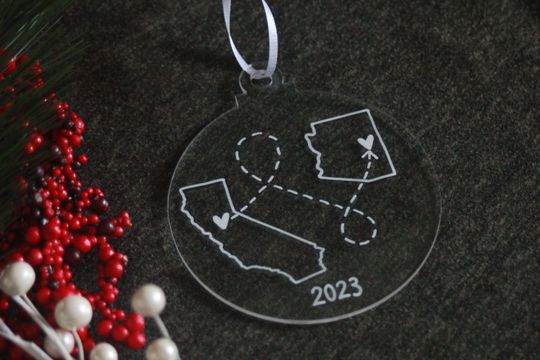 Personalized State to State Ornament: Long Distance Gift