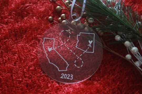 Personalized State to State Ornament: Long Distance Gift
