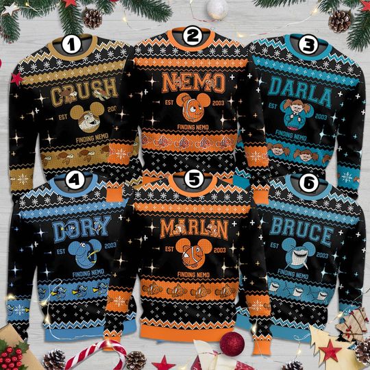 Finding Nemo Ugly Christmas Sweater, Santa Nemo Dory Marlin Christmas Sweatshirt